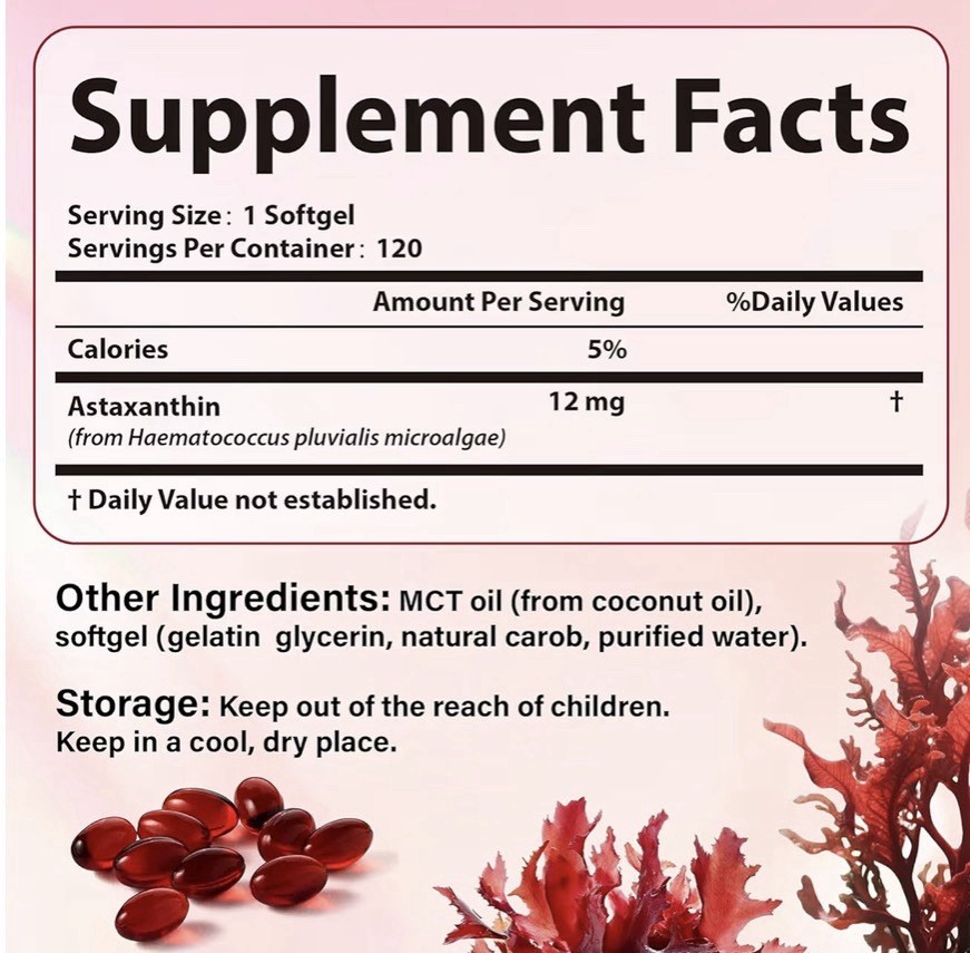 Astaxanthin 12mg 120 Softgels, 4 Month Supply,Triple Strength,Non-GMO,Eye Health