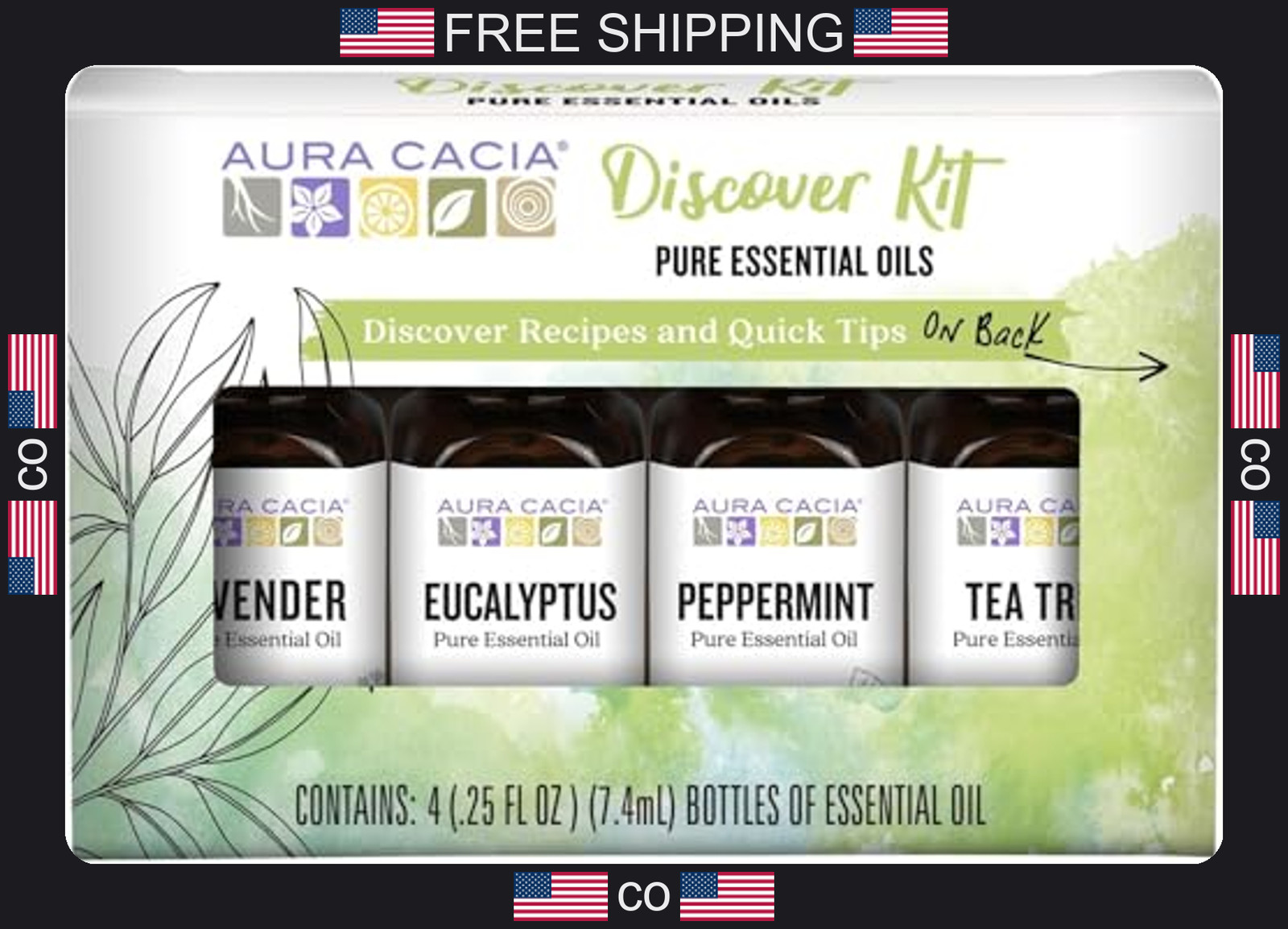 4 Pack Essential Oil Set Lavender Eucalyptus Peppermint Tea Tree