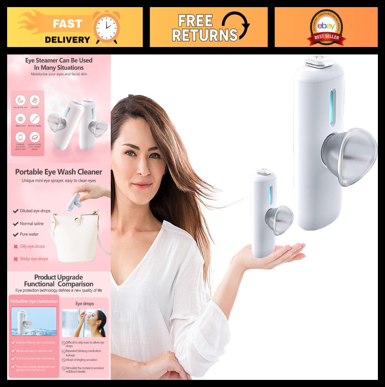 2-in-1 USB Rechargeable Face & Eye Mister, Cool Mist Sprayer for Makeup & Skin H