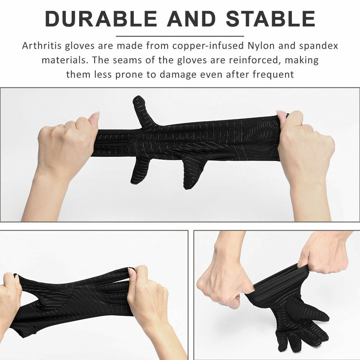 2Pairs Copper Infused Arthritis Compression Gloves Full Finger Joint Pain Relief