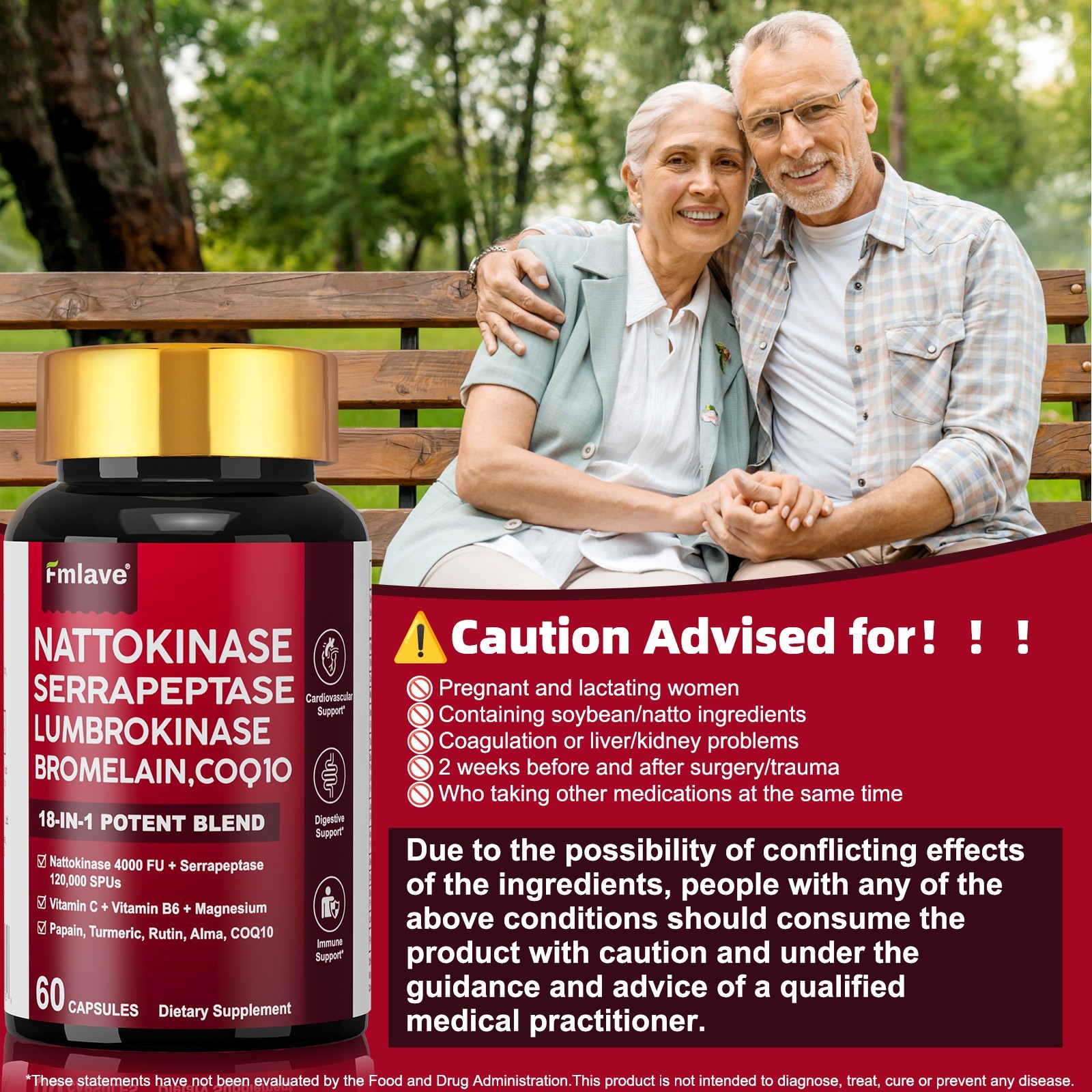 Nattokinase 4000 FU Serrapeptase 120000 SPU Lumbrokinase Enzyme Supplement with