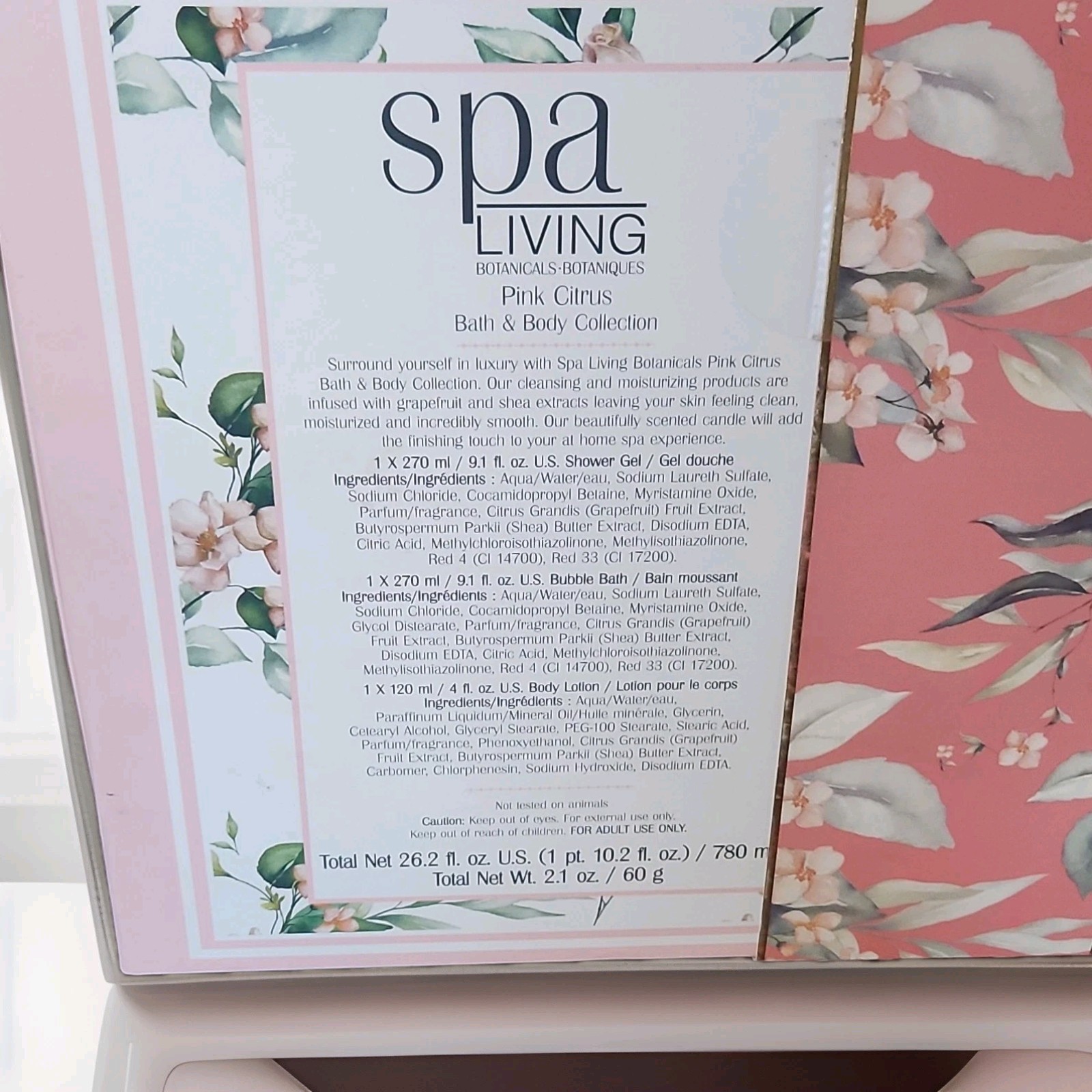 Spa Living Botanicals Pink Citrus Bath & Body Gift Set Gel/Lotion/Candle