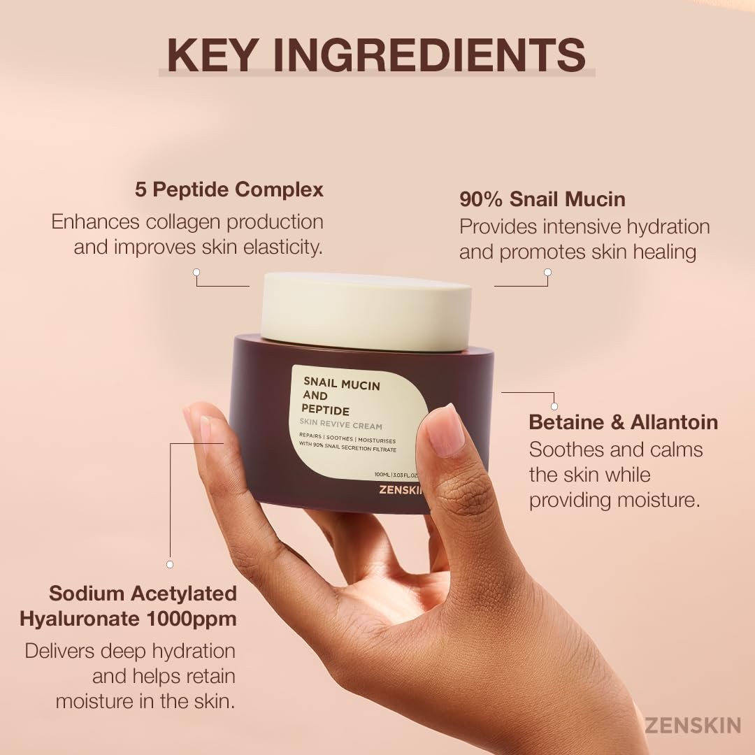 Korean Skin Care Snail Mucin Moisturizer Cream – 90% Snail Mucin and Peptide …