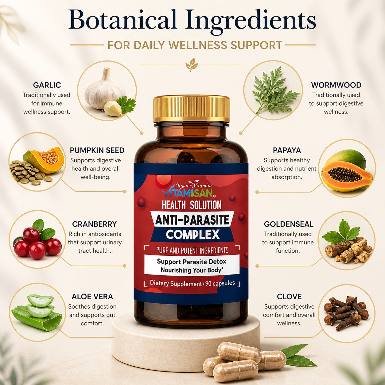 Intestinal Parasite Cleanse Detox Dietary Capsules Supports Digestion Natural 90