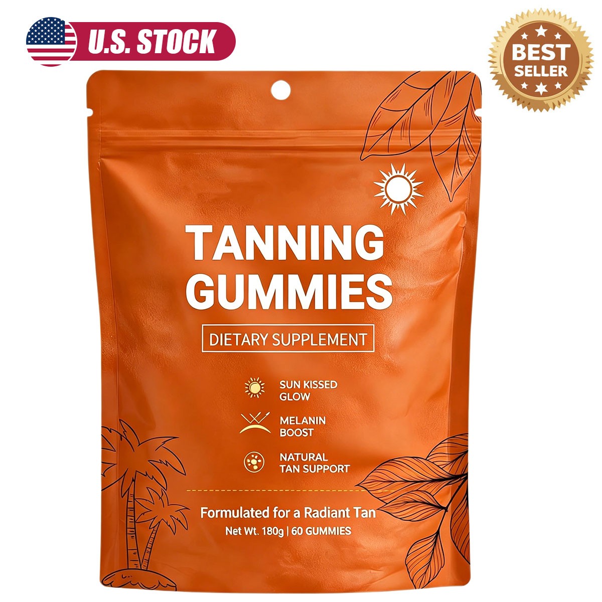 60pcs/bag Natural Daily Tanning Gummies Sunless Tan & Skin Glow Supplement