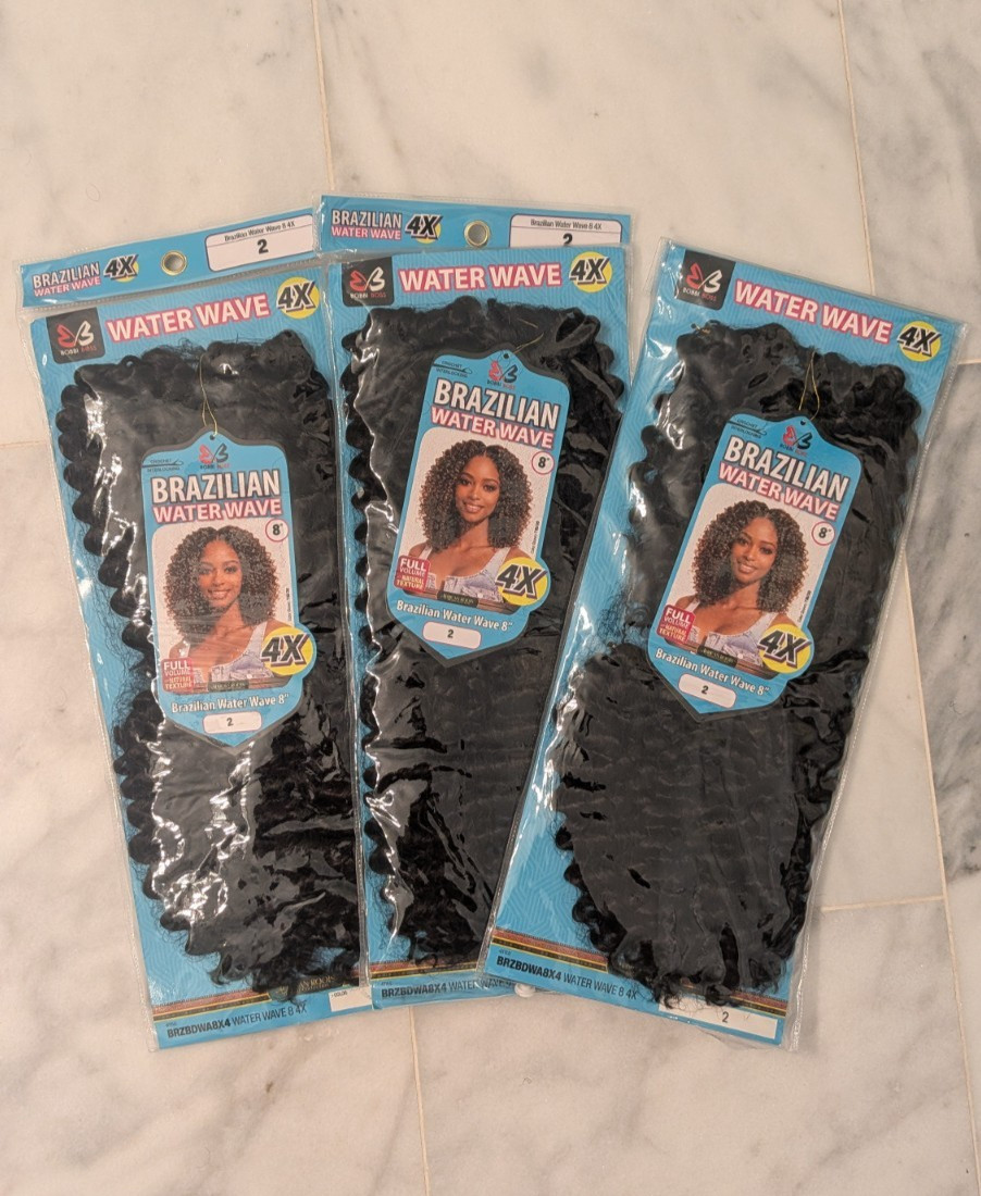 3 Packs – Bobbi Boss Brazilian Pre-Looped Crochet Hair – WATER WAVE 8″ – Color 2