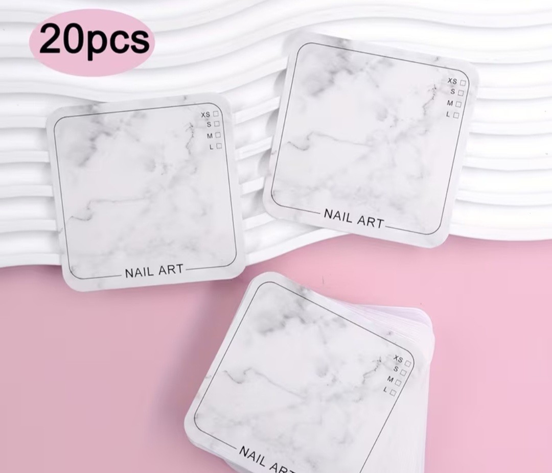 Package of 20 Gray Marble Press-On Nails Nail Art Display Cards