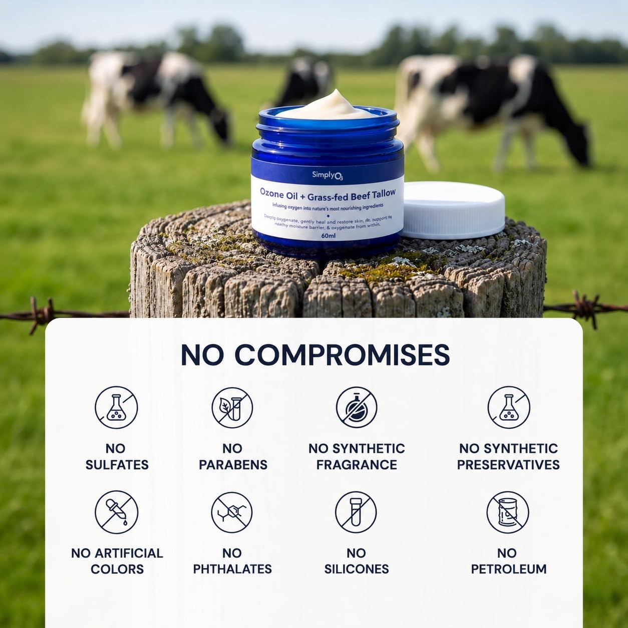 Simply O3 Beef Tallow For Face and Skin With Ozonated Oil, GrassFed Tallow Fo…