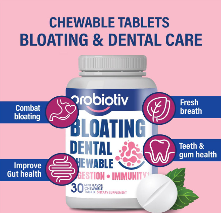 PROBIOTIV CHEWABLE PROBIOTICS FOR DAILY BLOATING W/ 5 BILLION CFU FOR GAS RELIEF