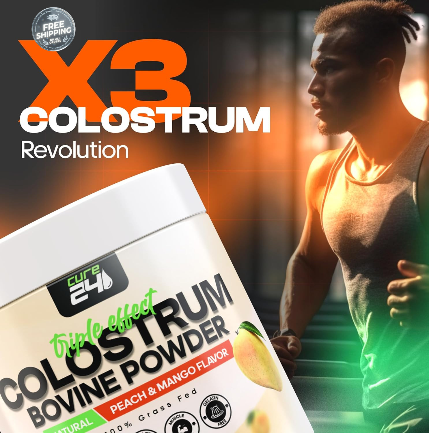 Bovine X3 Colostrum Supplement Powder for Humans, 100% Pure Whole Natural Grass