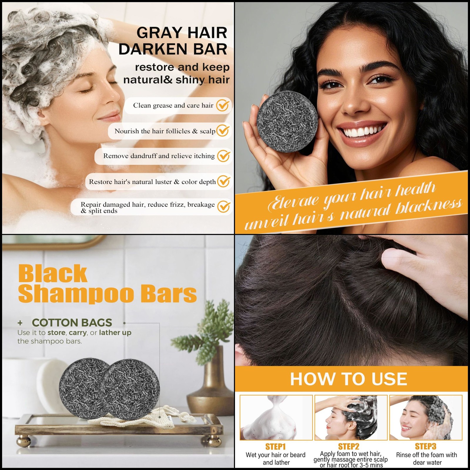 TYAYW 2-Pack Gray Hair Reverse Bar Shampoo, Natural Hair Darkening Soap