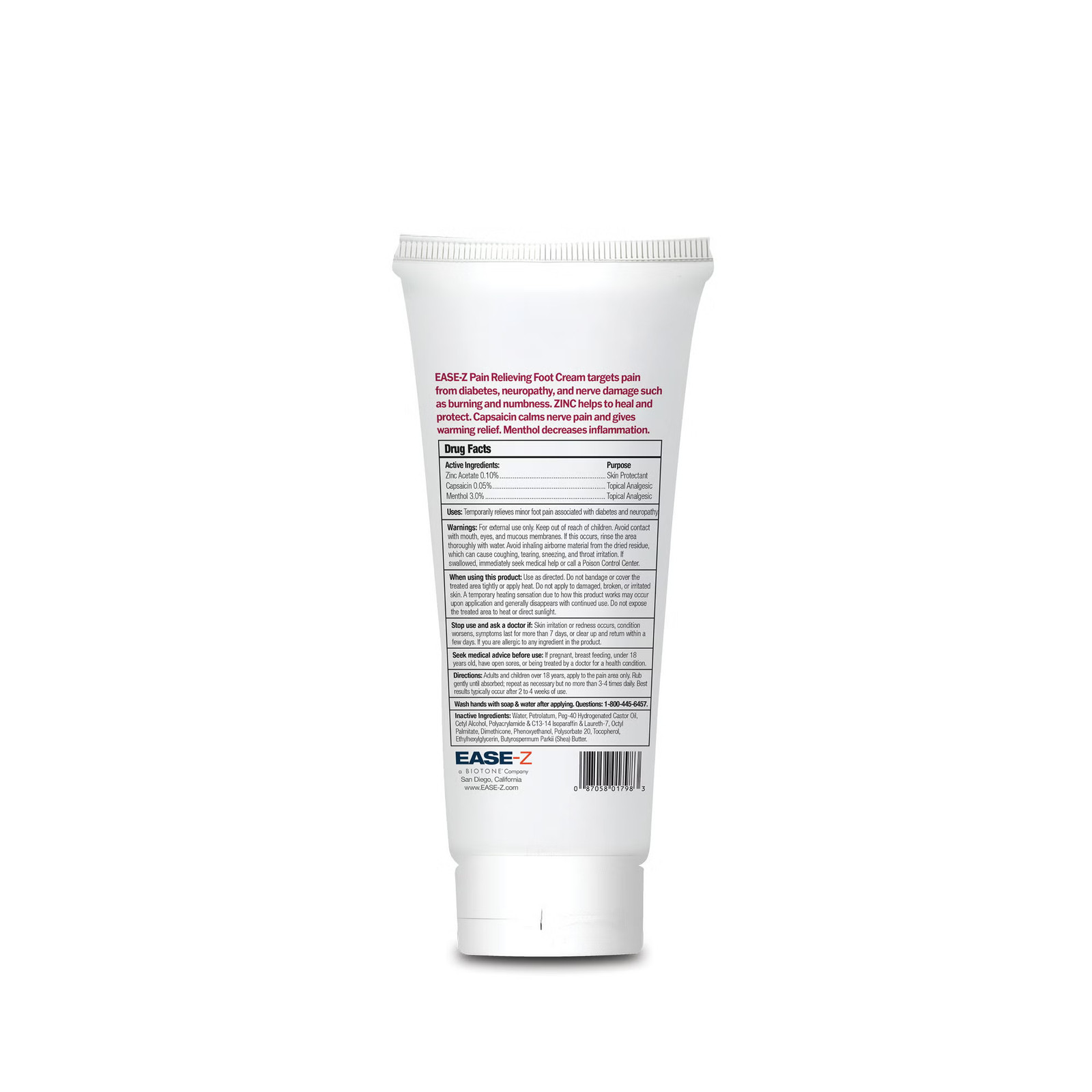 EASE-Z Diabetics’ Pain Relieving Foot Cream Pain Relief Cream 3 oz. Tube 12 Ct