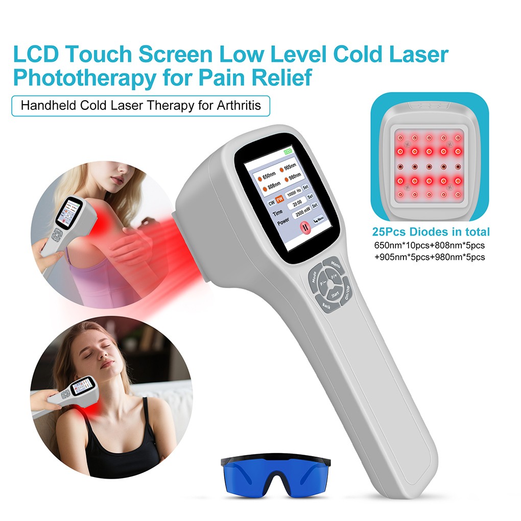 Touchscreen 2.5W Cold Laser Therapy Device For Pain Relief 650/808nm 905nm 980nm