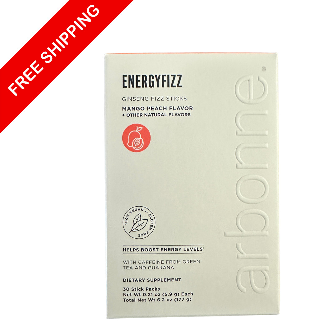 Arbonne Energy Fizz Ginseng Fizz Sticks Mango Peach 30 Sticks NEW Exp 02/2028