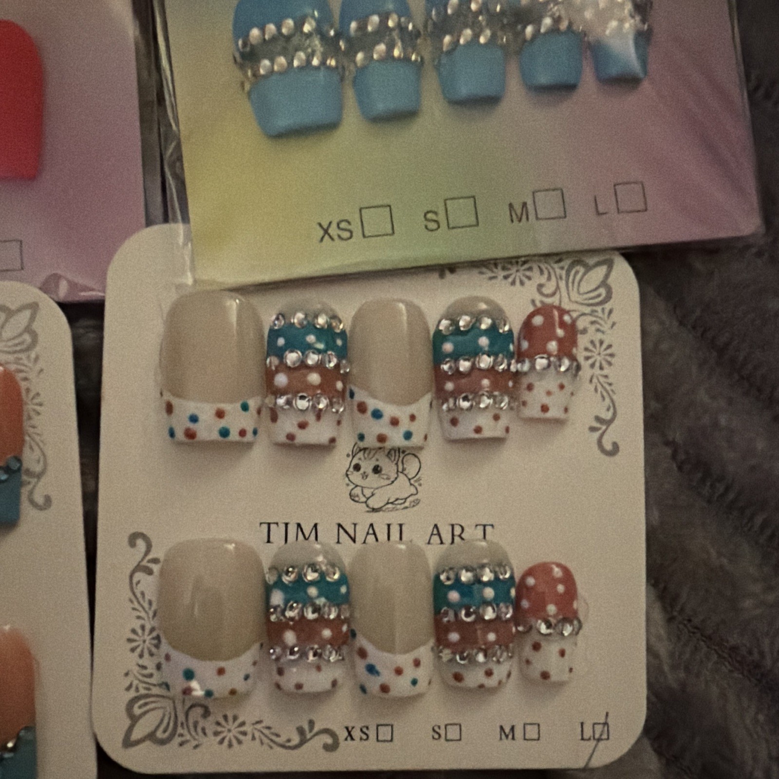 Press-On Nails Lot Square 3D Multicolor Pre-Designed Size Large