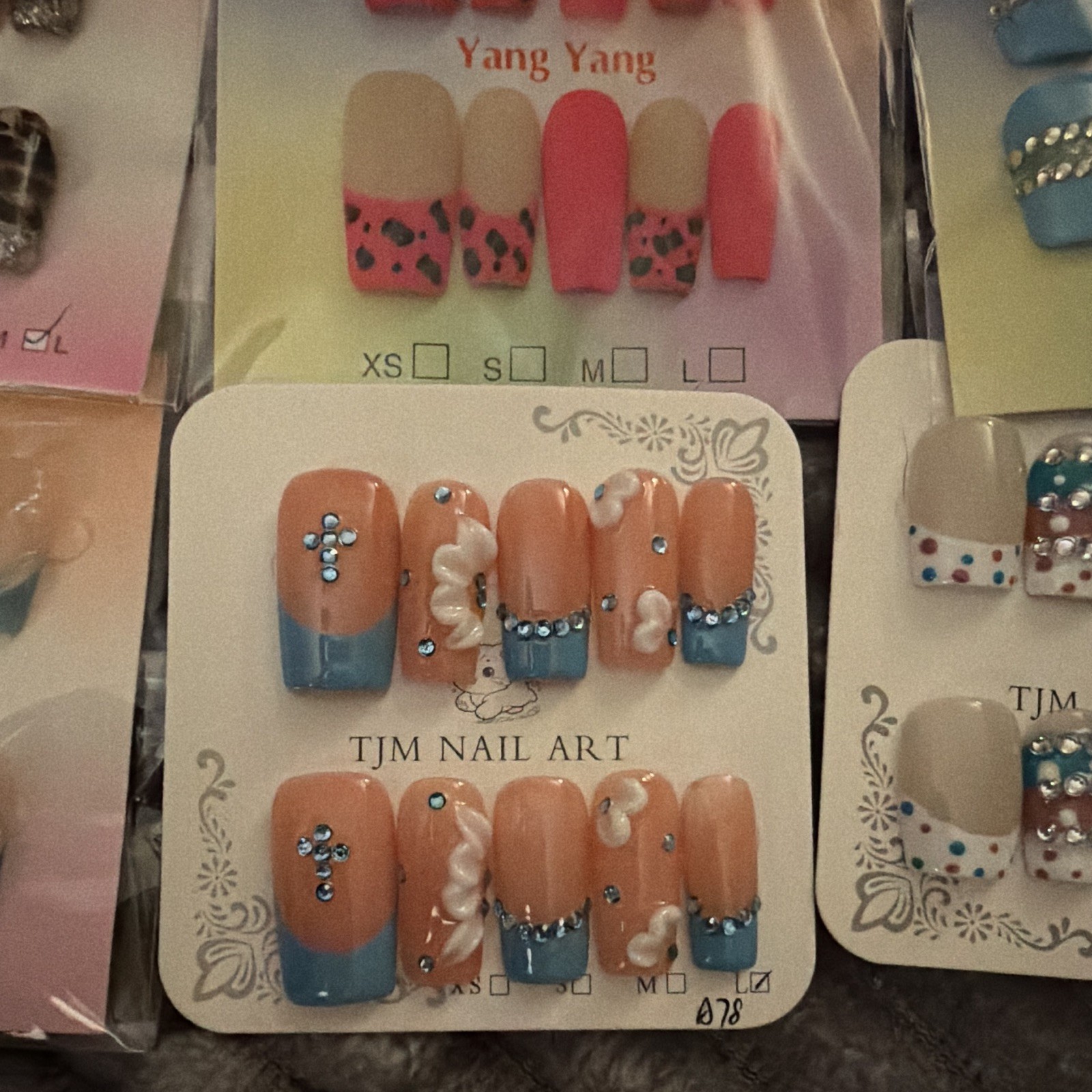 Press-On Nails Lot Square 3D Multicolor Pre-Designed Size Large