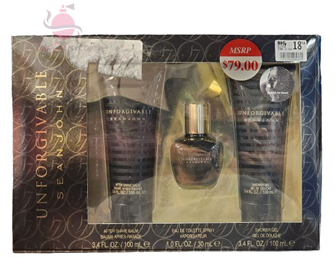 Sean John Unforgivable 3 pc Set for Men-1.0 oz EDT Sp+3.4 oz AS Balm+Shower Gel