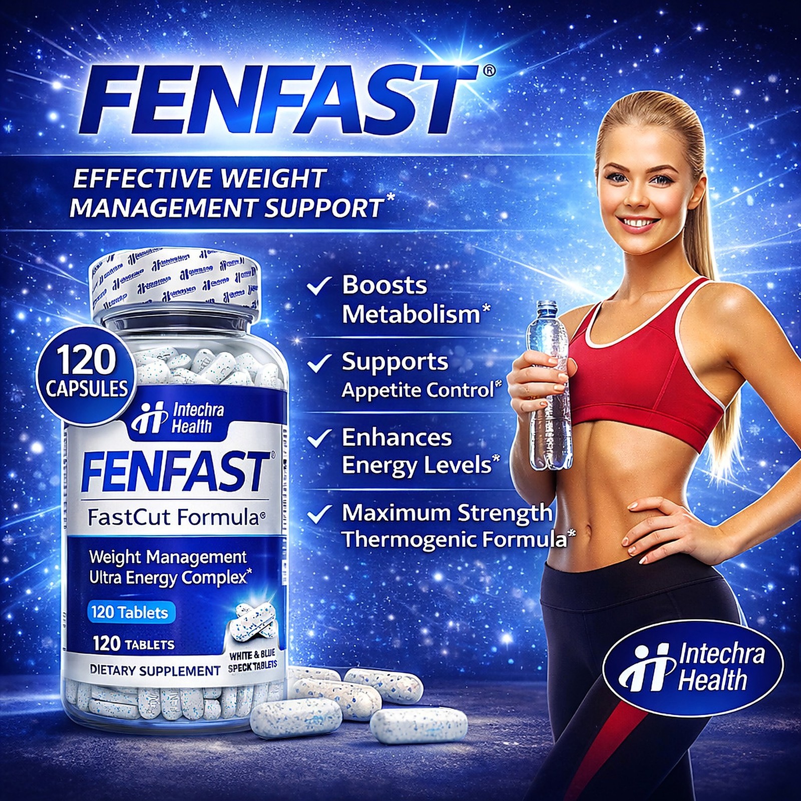 Fenfast 3 Bottle Pack! Weight Management Energy Diet Pills – White/Blue Tablets