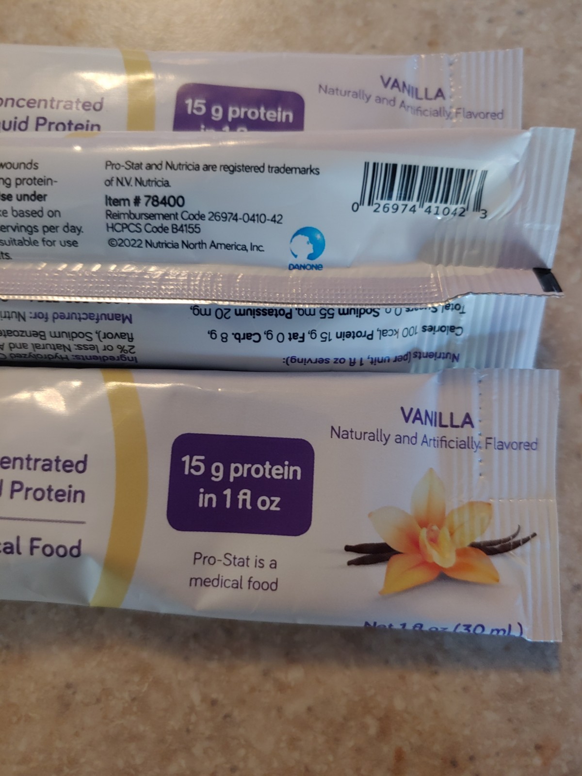 28 Packets Nutricia Pro-Stat Concentrated Liquid Protein Vanilla @1 fl oz Pouch