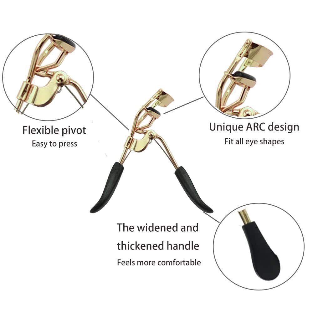 Stainless Steel Eyelash Curler with 5 Silicone Pads – Pain-Free, Fits All Eye Sh