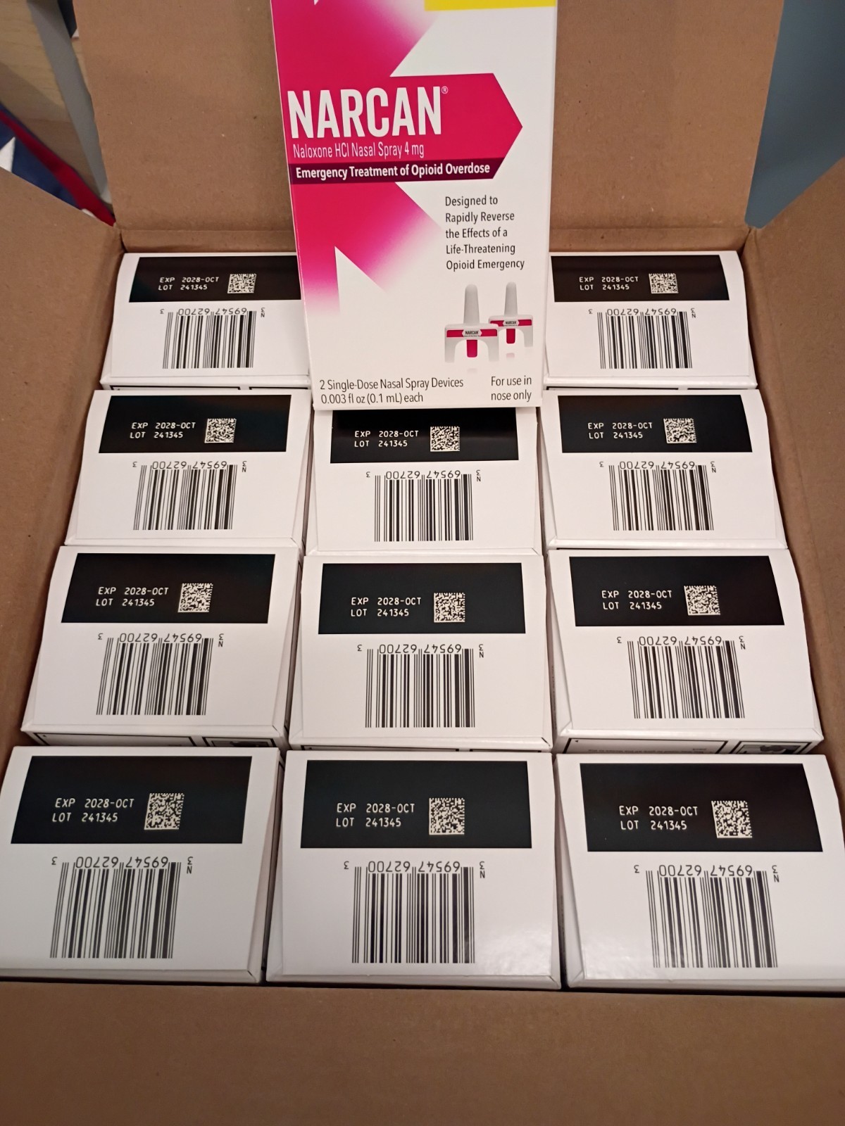 1 Case/12 Narcan Nasal Spray 4 mg Overdose Emergency Treatment Exp 10/2028