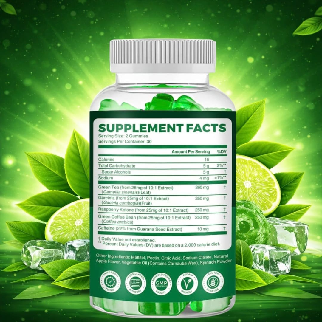 Fat Burner Green Tea Gummies, Metabolism & Weight Loss Supplements 60 Each