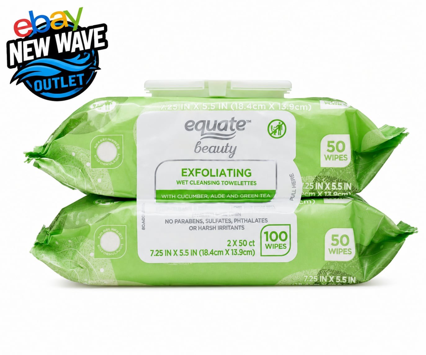 Equate Beauty Exfoliating Wet Cleansing Make up Remover Facial Wipe, Twin Pack