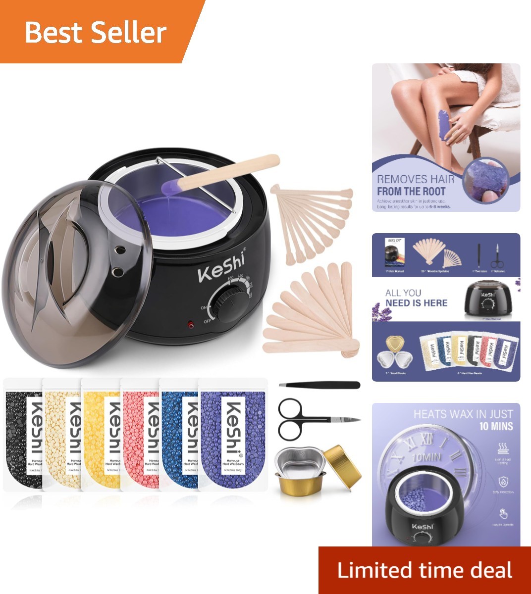 Wax Warmer & Painless Hair Removal Kit: Ideal for Sensitive Skin & Full Body Use