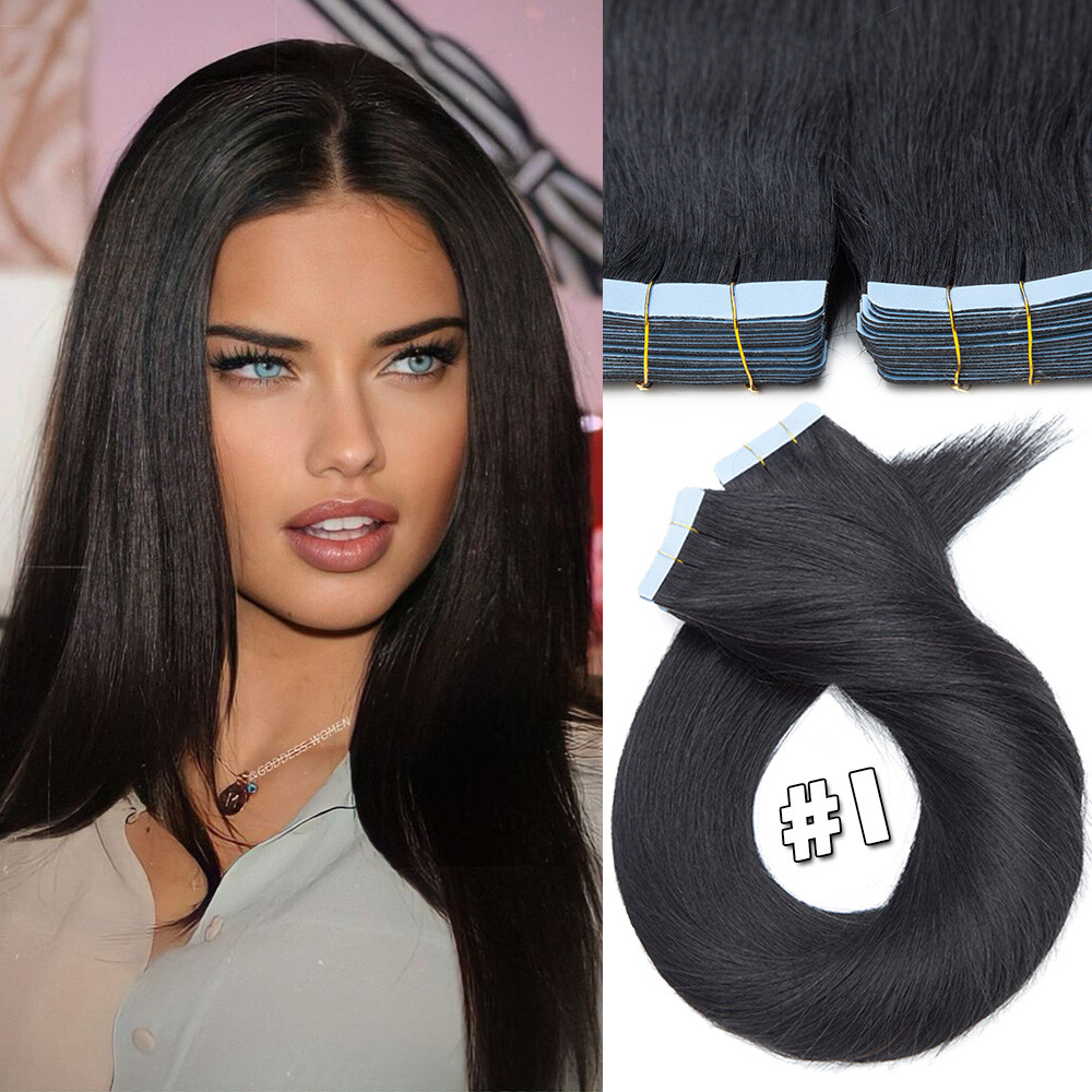 10-40pcs 100% Russian Tape In Real Remy Human Hair Extensions Straight Skin Weft