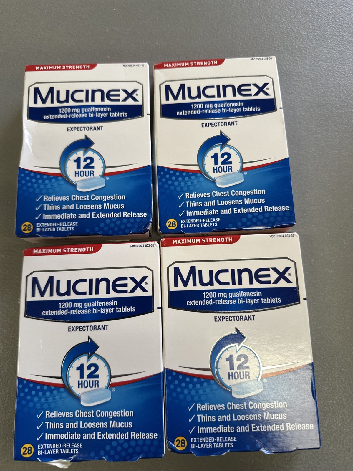 MUCINEX 12HR CHEST EXPECTORANT RELIEF 28 ct *LOT OF 4 EXP: 08/26 – 11/26 VARIES