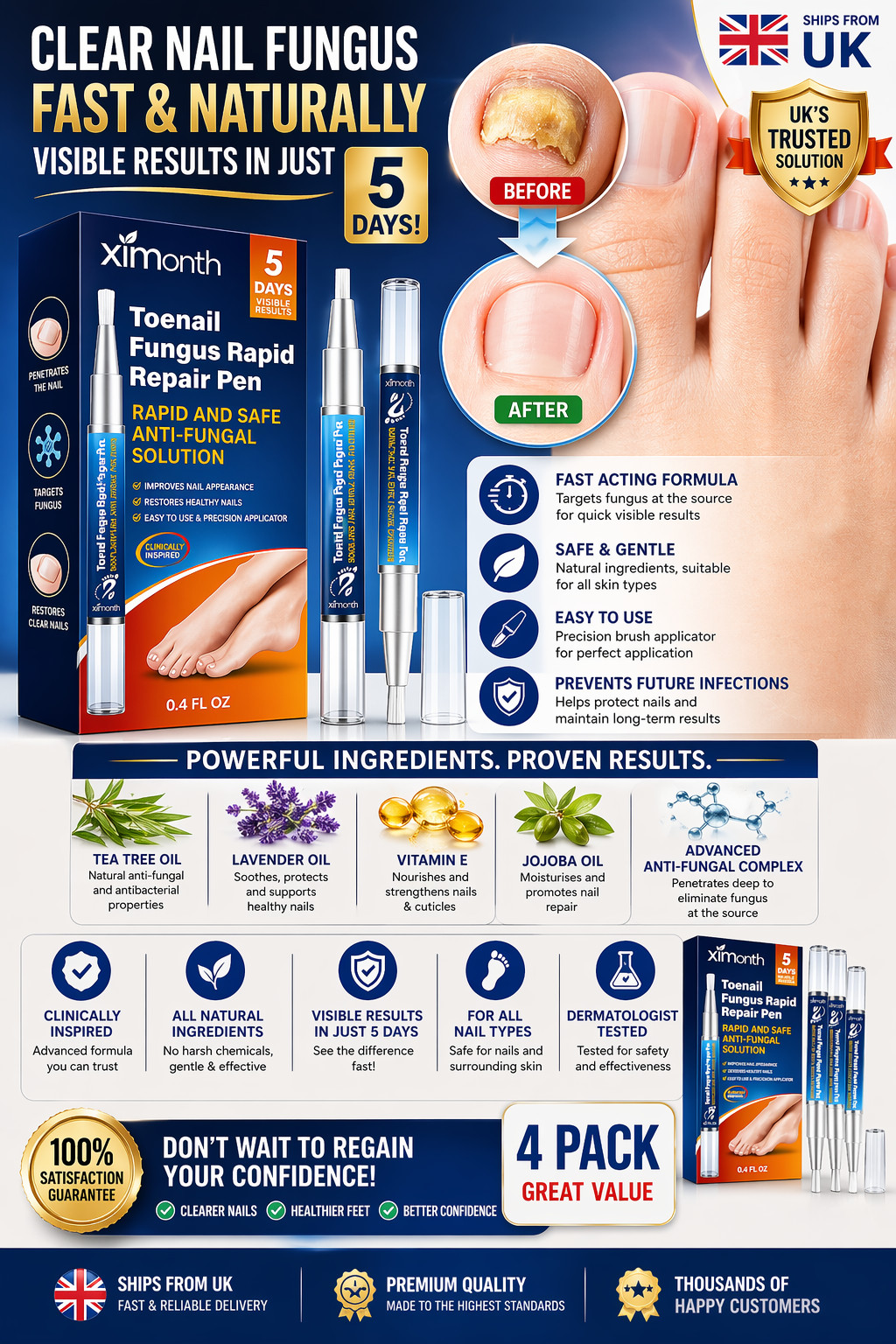 Nail Care Pen, 4/8/12Pcs Fungal Nail Pen, Nail Fungus Treatment For Toenail USA