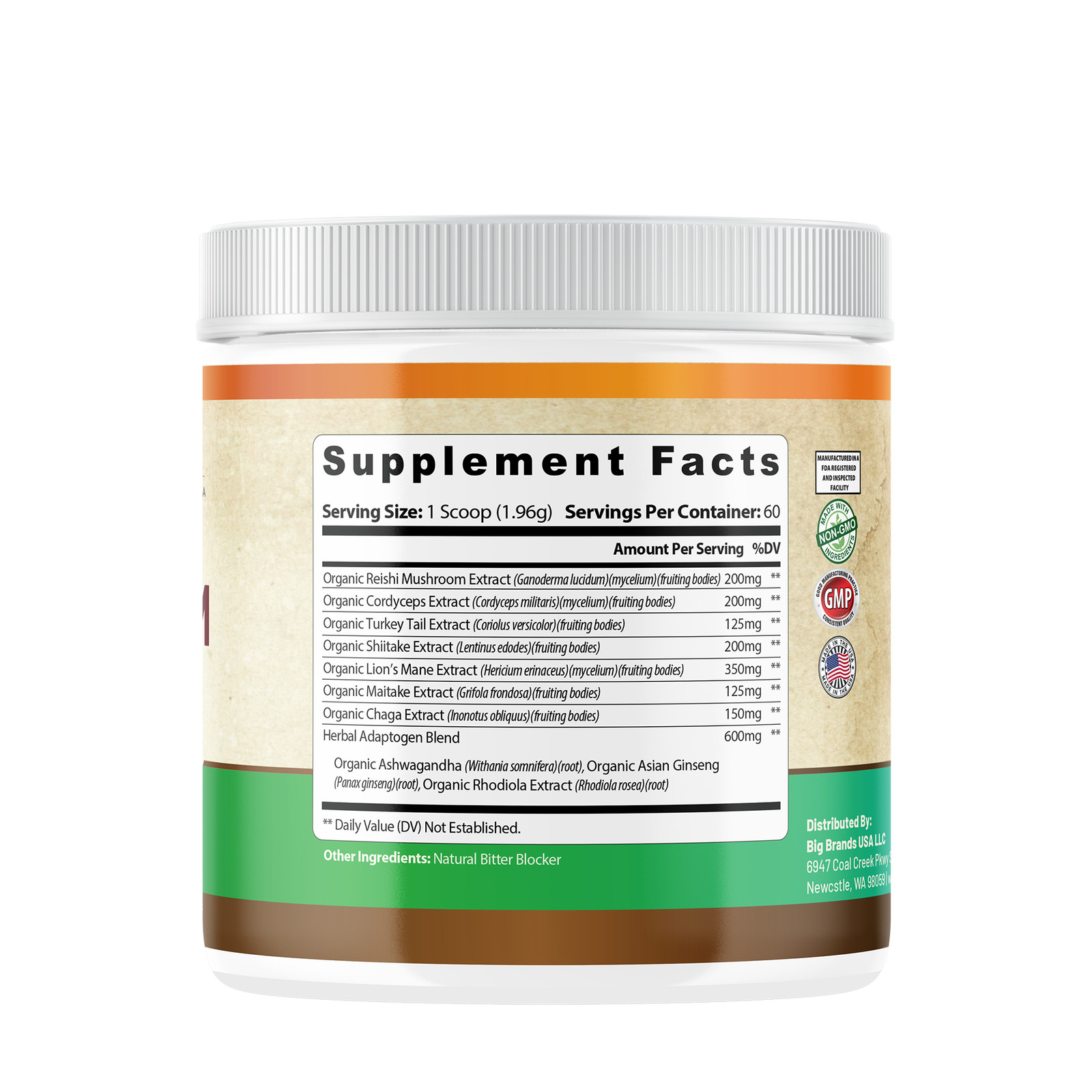 WHOLE WORLD WELLNESS Organic Mushroom Complex Powder Supplement. USA Made.