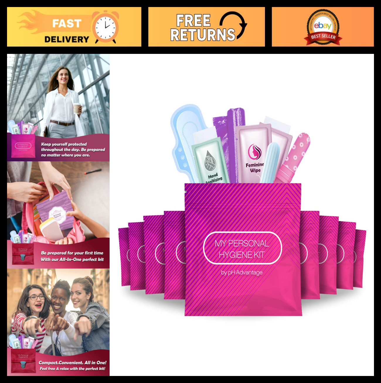 All-in-One Pink Menstrual Kit 10 Pack | Travel-Friendly Period Essentials | Indi