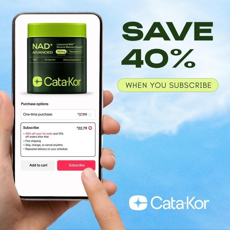 Cata-Kor NAD+ Advanced NAD+ Resveratrol 500mg Liposomal Capsules 60 Count