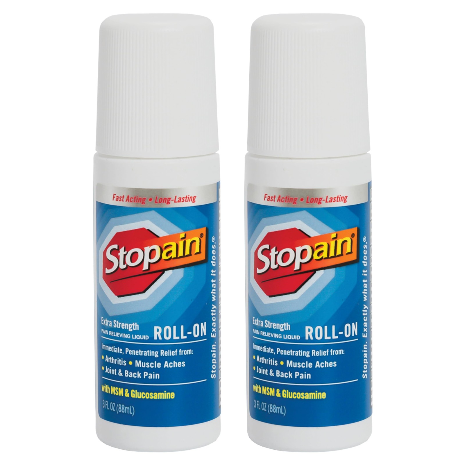 Stopain Pain Relief Roll On Gel 3oz (2 Pack) USA Made, Max Strength Fast Acting
