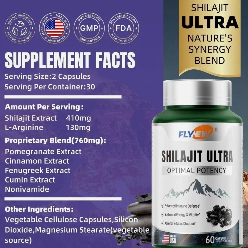 Shilajit Ultra Optimal Potency, Pure Shilajit Extract Flynew with L-Arginine,