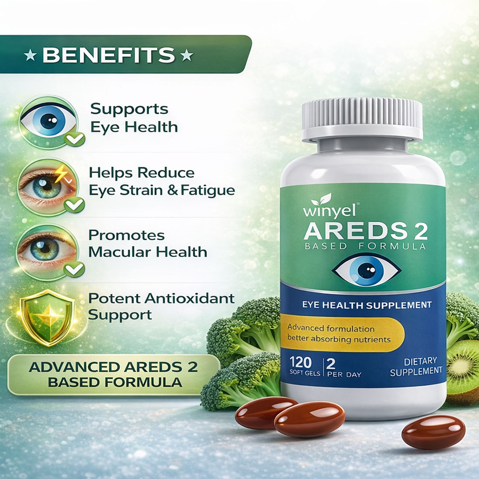 AREDS 2 Eye Vitamin Supplement Lutein Zeaxanthin Zinc C E 120 Softgels