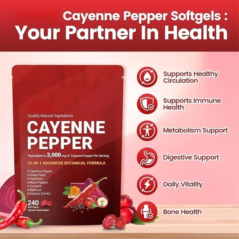 Cayenne Softgels Supplement, Supports Leg VeinHeart and Blood Vessel US Pepper