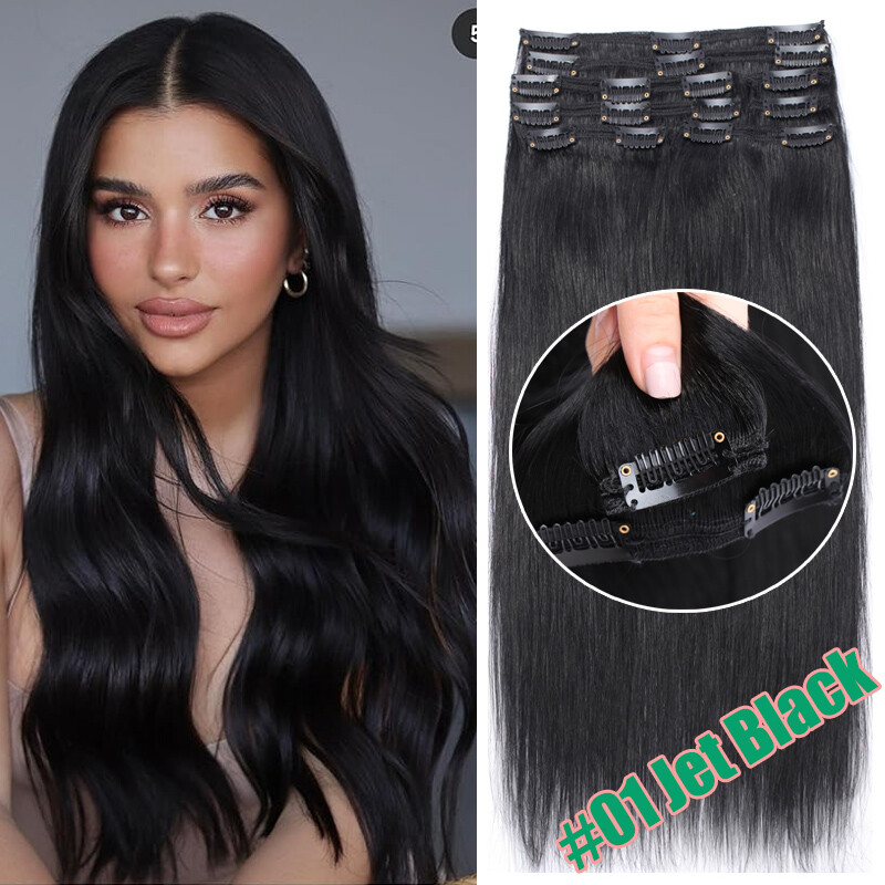 Real Thick Double Weft Clip In Real Remy Human Hair Extensions Full Head 10″-24″