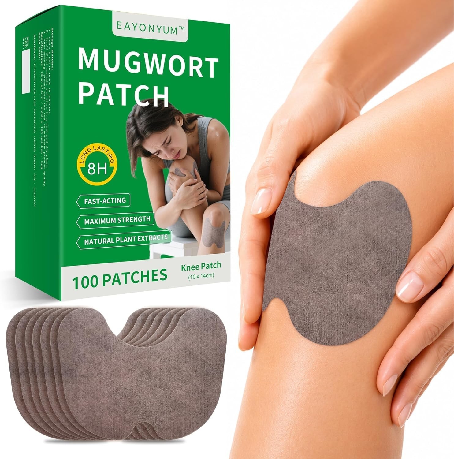 100 Count Herbal Knee Patches, Up to 8 Hours Heat Mugwort Patch, M