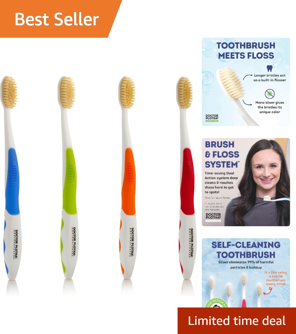 Cruelty-Free Dr. Plotka’s Soft Toothbrushes with Flossing Action – 4 Pack