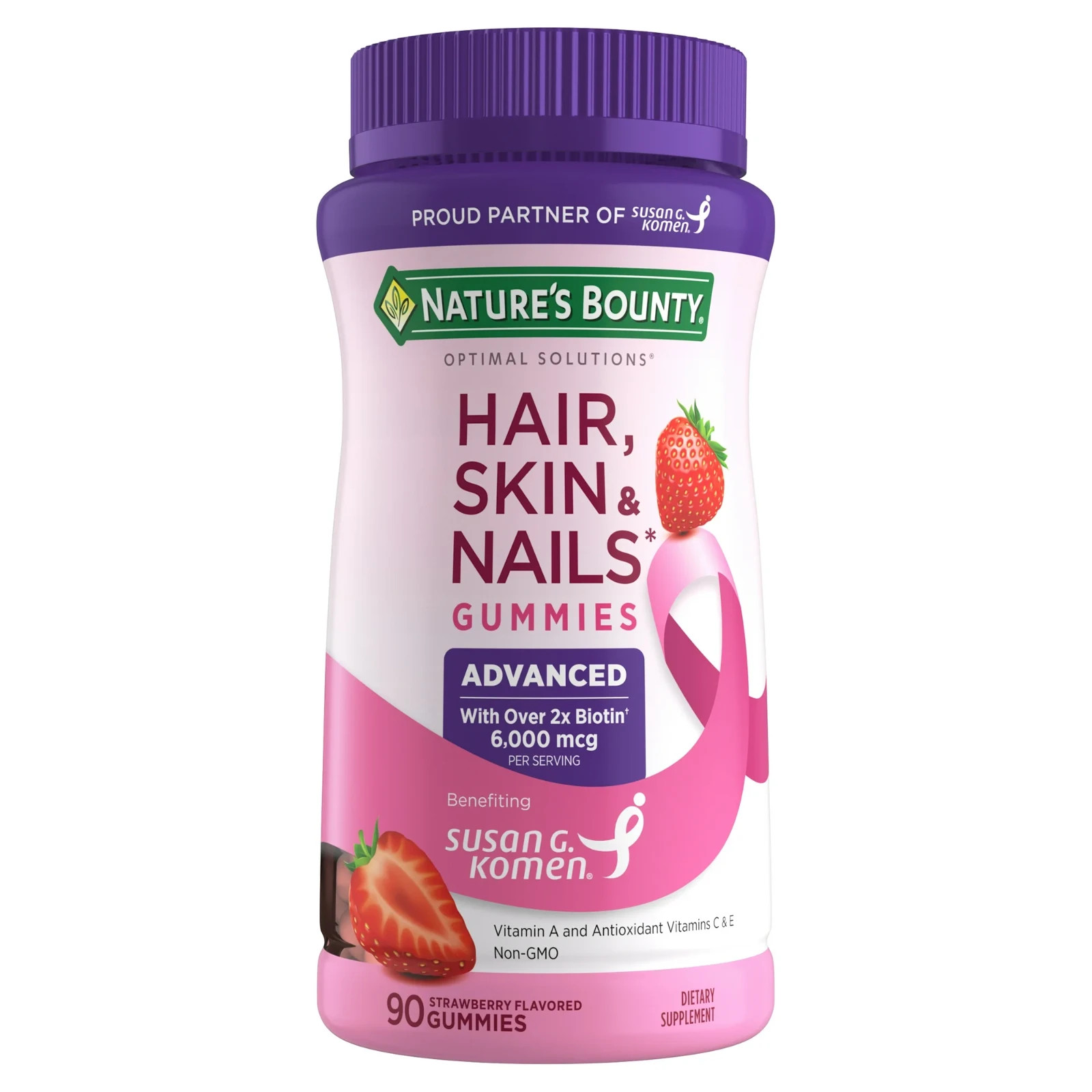 Nature’s Bounty Advanced Hair,Skin and Nails Gummies,Vitamins ,Strawberry, 90 Ct
