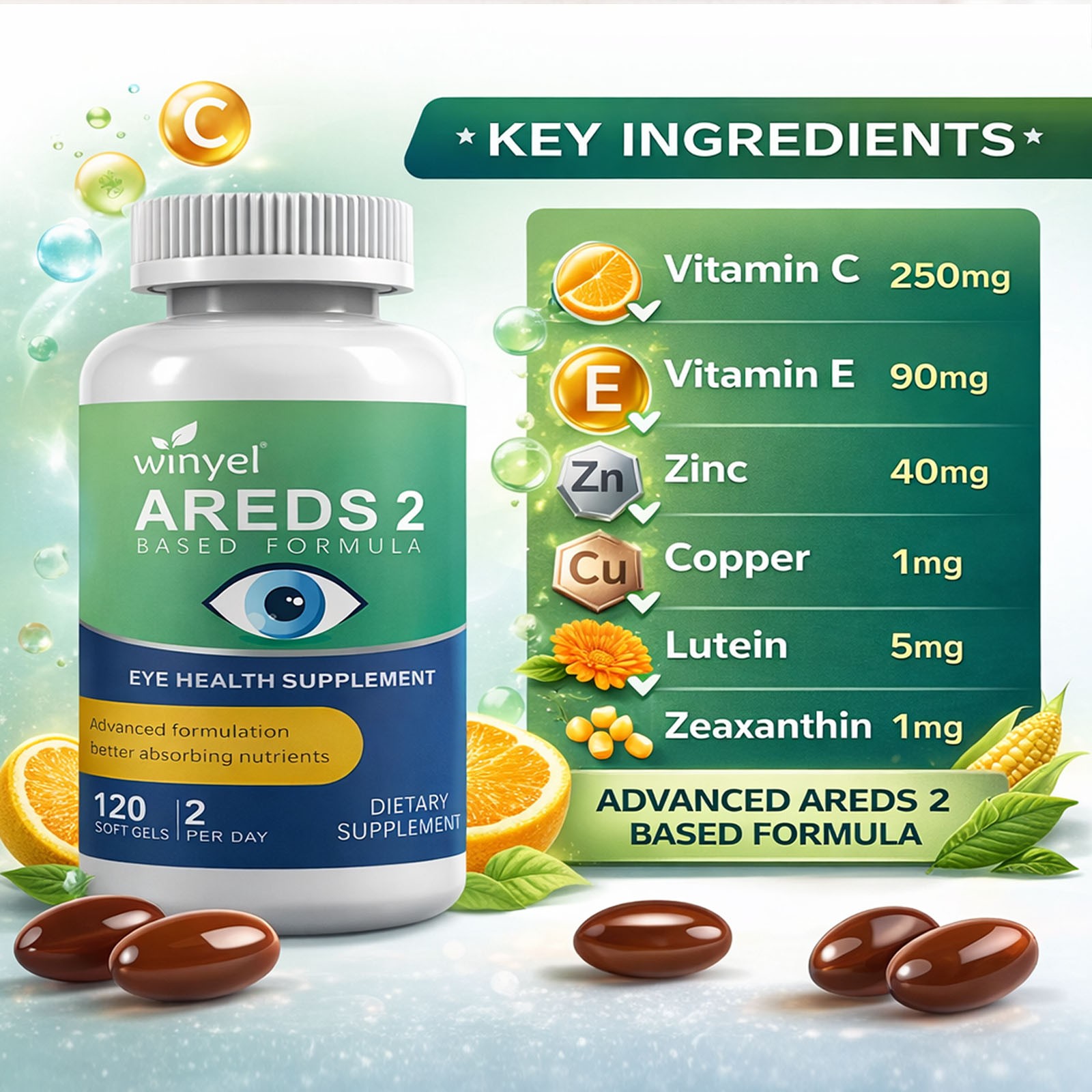 AREDS 2 Eye Vitamin Supplement Lutein Zeaxanthin Zinc C E 120 Softgels