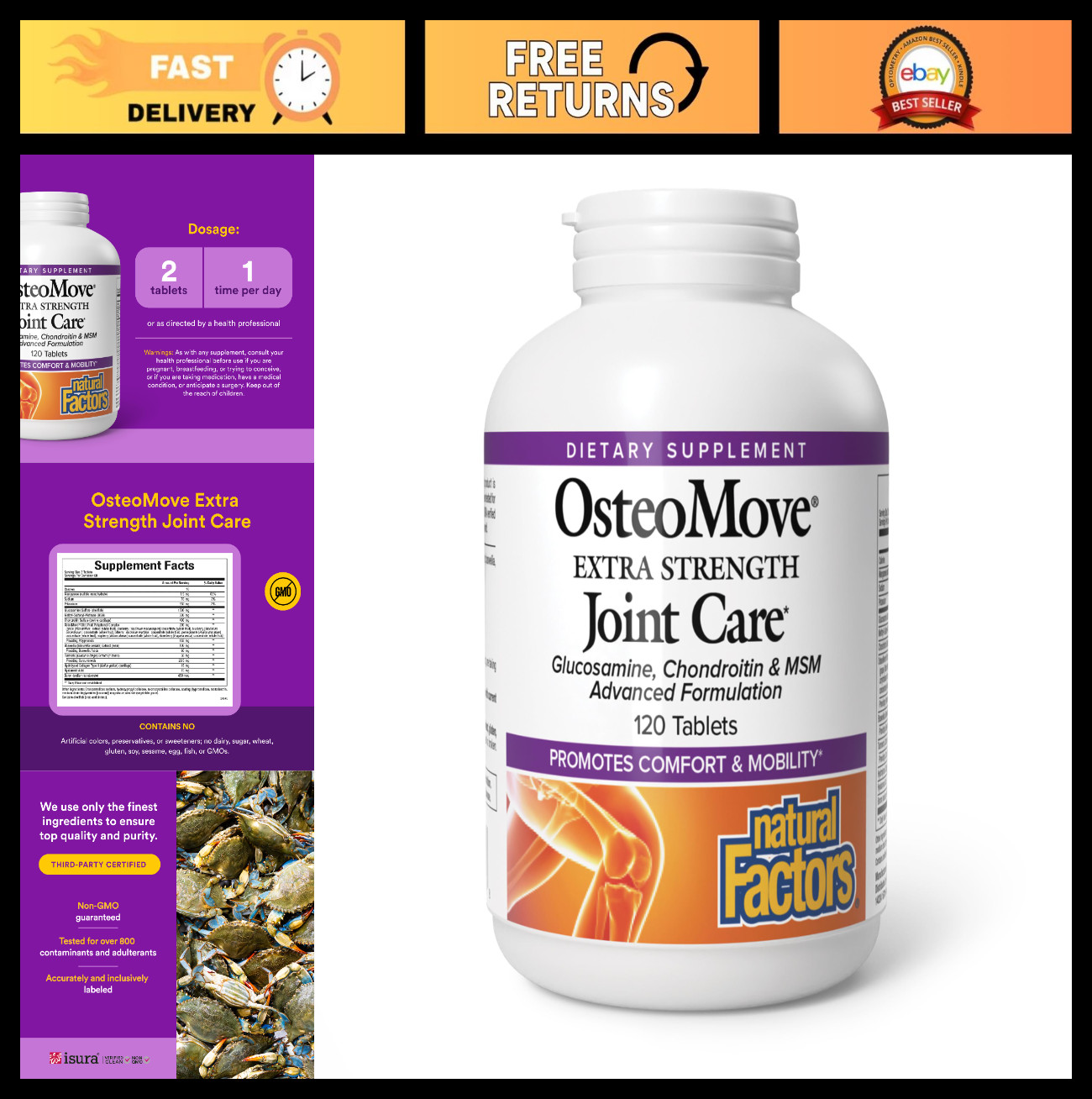 Extra Strength Joint Care Supplement, Non-GMO, 120 Tablets for Bone Health