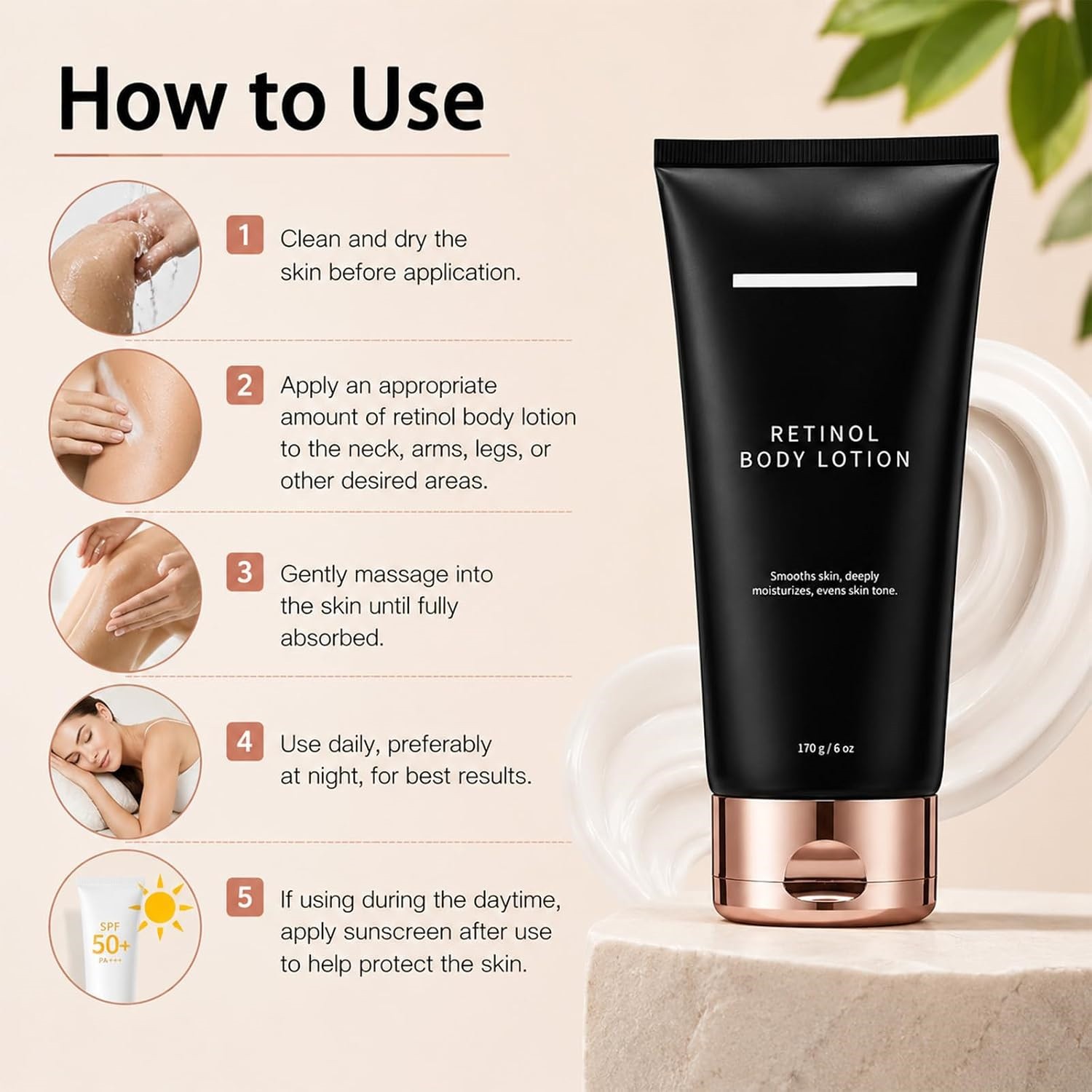 Retinol Body Lotion, Firming Body Cream for Crepey Skin, Deeply Moisturizing 6oz