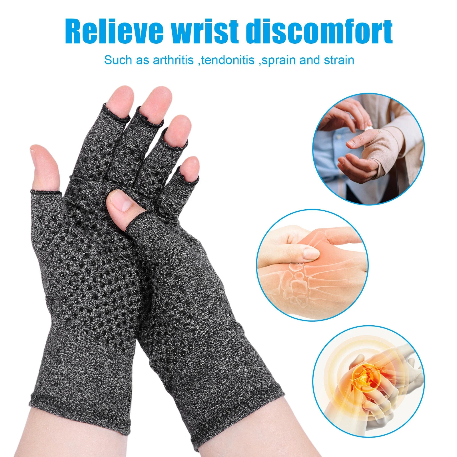 2PCS Copper Arthritis Compression Gloves Pain Relief Medical Hand Support Brace