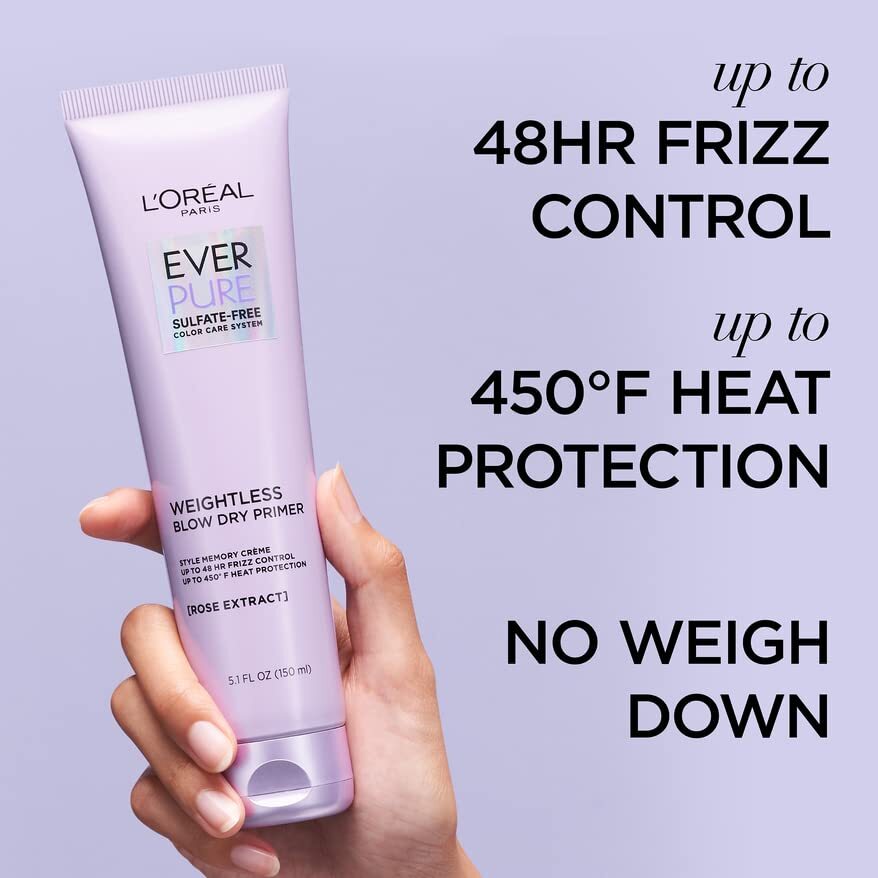 L’Oréal Paris Blow Dry Primer for 48 HR Frizz Control, Sulfate Free, EverPure