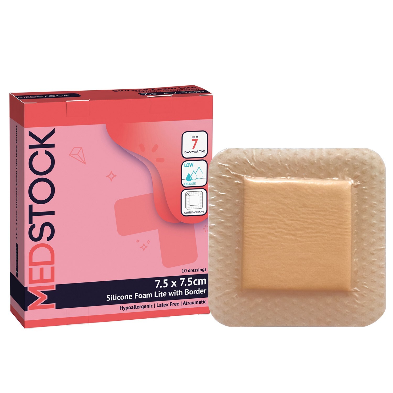 MEDSTOCK Silicone Foam Lite Dressing with Border – 3″ x 3″ (Box of 10)