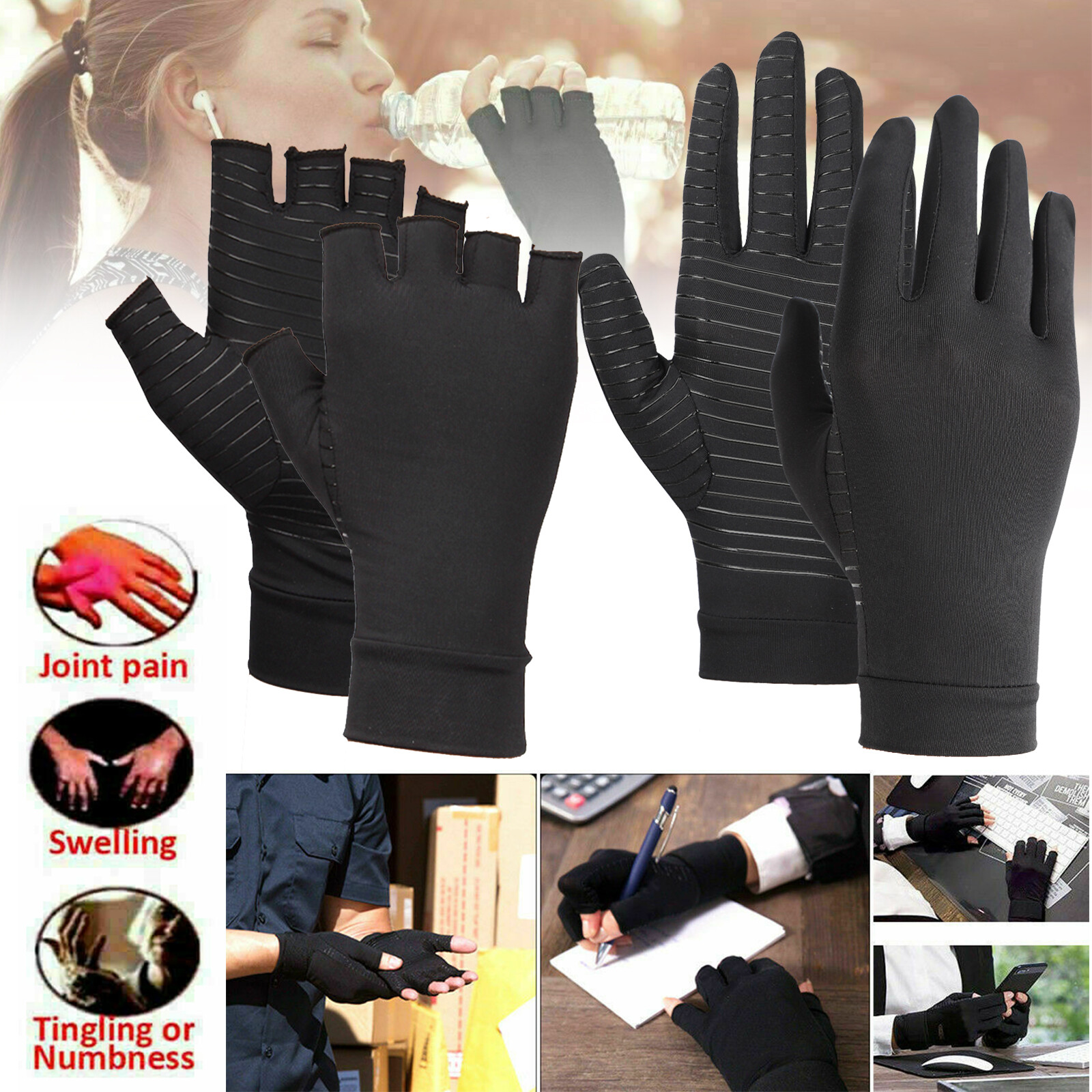 Copper Compression Arthritis Gloves Hand Support Joint Pain Relief wrist brace