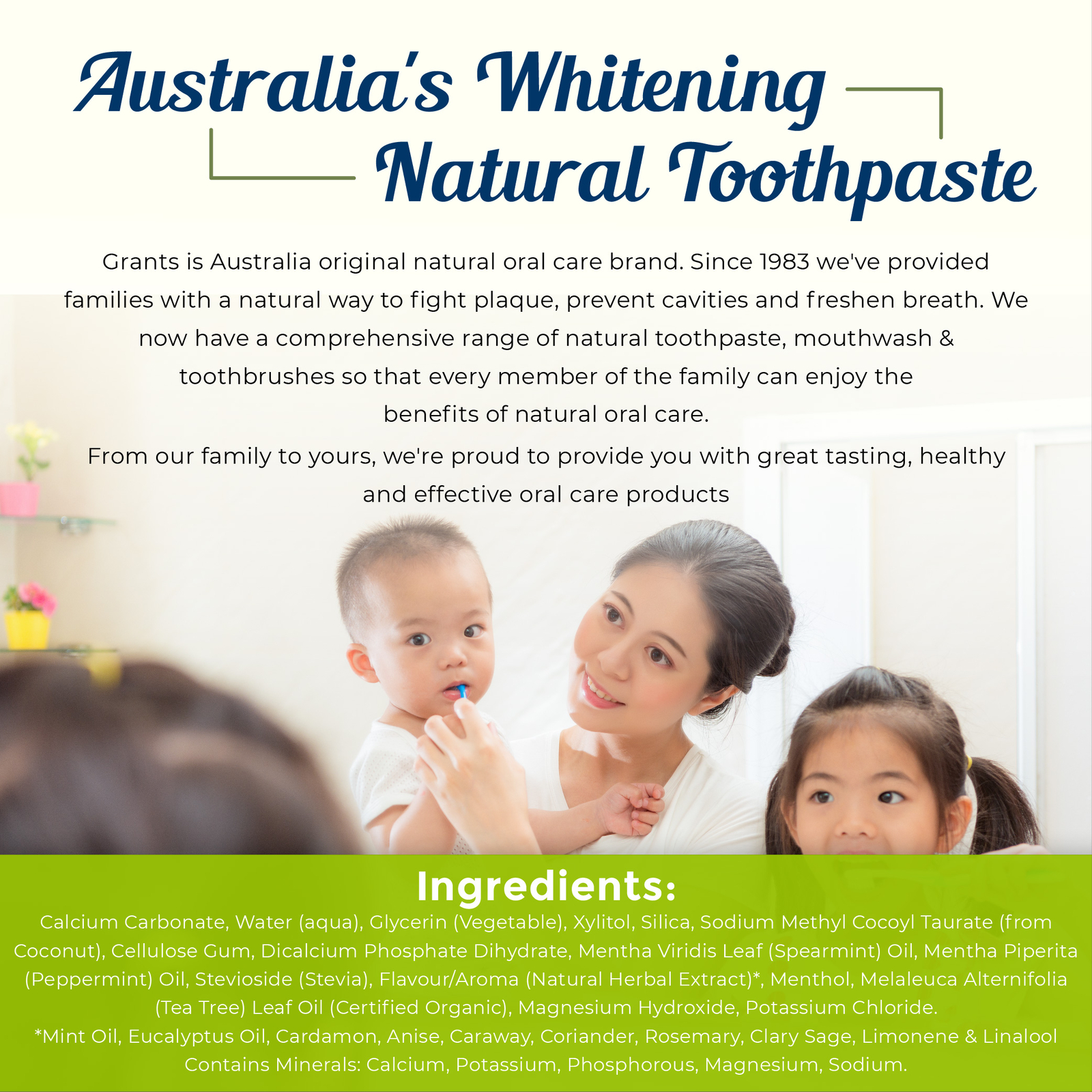 3x Grants Australia Natural Toothpaste Fresh Mint With Tea Tree Oil 110g [Vegan]